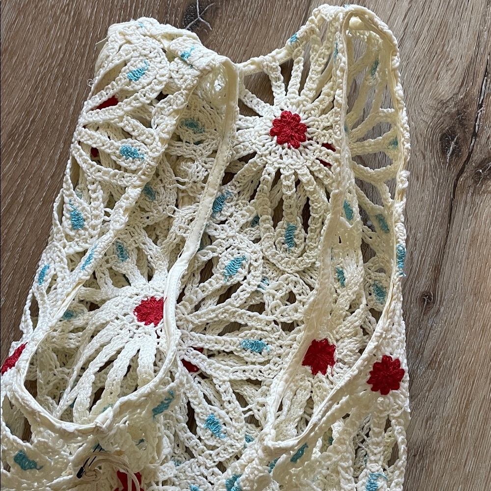 MOTHER “The Daisy Shell”  Daisy Tank Top Cream w/ Red and Light Blue Accents NWT - Picture 7 of 15